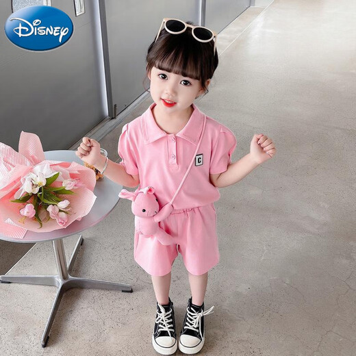 Disney (Disney) Girls Summer Suit Summer 2025 Nuevas niñas de bebé Manga de verano Summer Summer Set Pink + Conejo Posto 120