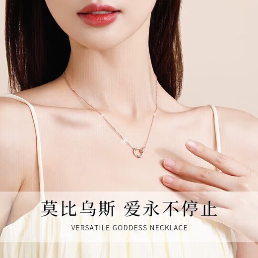 Helena light luxury color gold double ring necklace female Möbius clavicle chain anniversary birthday gift for girlfriend HR Möbius ring light luxury rose gold