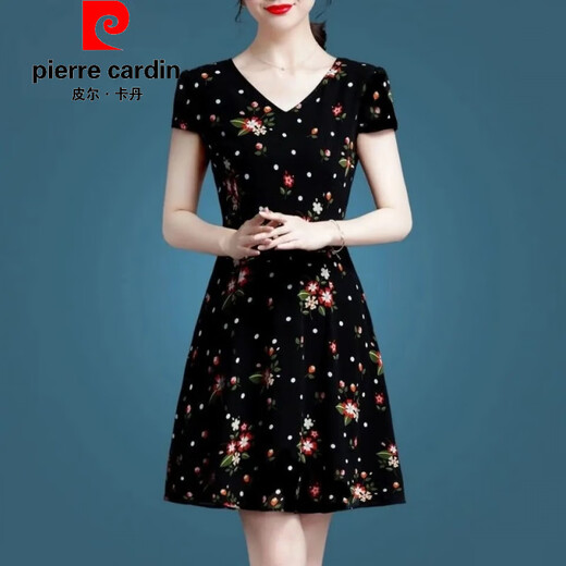 皮尔卡丹（pierre cardin）官方品牌冰丝连衣裙女夏2025新款碎花收腰显瘦气质大码中长款短袖 【冰丝9901花】 M 100斤内