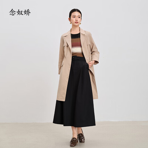 念奴娇商场同款高腰a字裙女法式浪漫伞摆长裙2025年新款秋CNS4877 都市黑 M