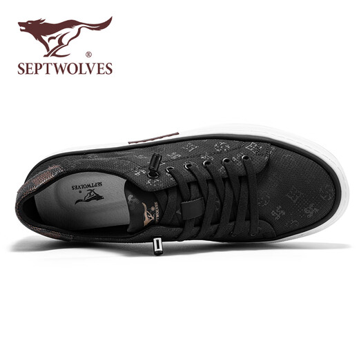 Sieben Wolf -Männerschuhe Sommer 2025 Neue Brettschuhe Herren -Leinwandschuhe Dicke Sohle atmungsaktive Männer lässige Schuhe Vielseitige Männerschuhe flache Schuhe schwarz [atmungsaktives Stil] 42 (260 mm) [Standard Lederschuhgröße]