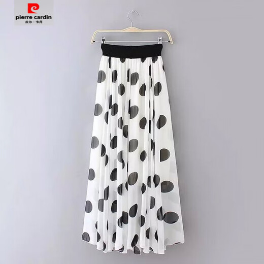 Pierre Cardin [1416 personnes collectionne] Summer New Style Jupe en mousseline de mousseline mi-longueur grande polka à moitié-corps Mopping Long Jirt Beach Black S