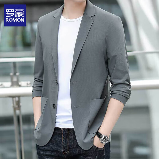 Romon 2025 Summer Sun Protection Suit en veste pour hommes Style coréen Suisse décontractée lâche Single Western Trend Polyvyle Top Men 23802 Navy Blue M / 170 / 100-120Jin [Jin est égal à 0,5 kg] usure