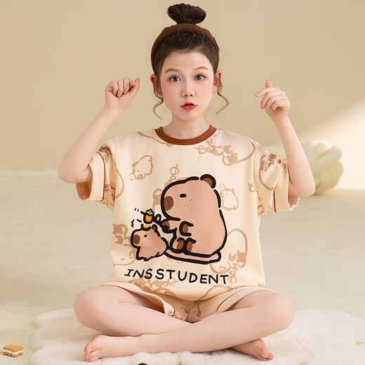 诗茹梦儿童卡通睡衣女孩女童薄款短袖套装宝宝夏季夏天家居服纯棉中大童 TN#826【卡通套装】 均码 童8码 100-110CM 30-40斤