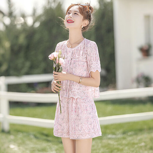 
Sibusher Lace Fashion Set 2025 Summer New Women's Short Sleeve Top with Shorts Two-Piece Set S52B1457N