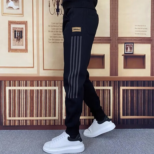 Hongxinger striped wardrobe pants men's autumn and winter 2024 new slim-fitting harem pants casual ties sports pants gray L