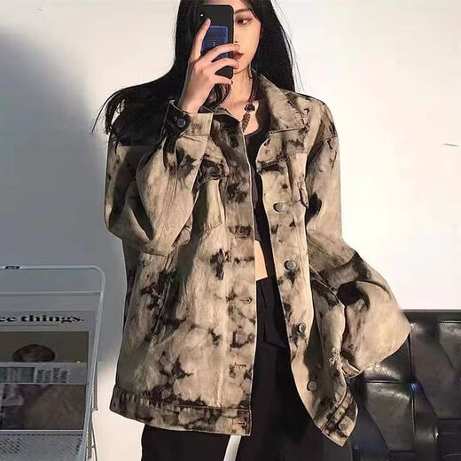 Rongxitu Washed Tie-Dye Dane Jacket Spring y Autumn High Street Retro Loose Top 9930 L 115-130