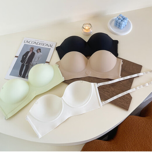 NJSKAKW Seamless Cross Hanging Neck Beautiful Back Bra Push Up Small Breast Showcase Non-Slip Invisible Bra Bandeau Wrap Bra One Piece Light Skin L 36/80ABC