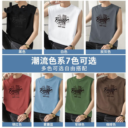 JEEP SPIRIT美式复古纯棉无袖t恤夏季薄款青年跨栏运动背心印花坎肩短袖潮 M18-T672军绿色 XL
