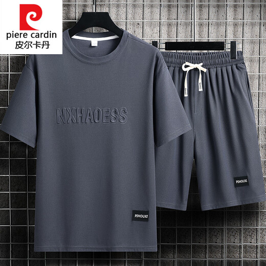 皮尔卡丹（pierre cardin）针织男士夏季套装青少年短袖t恤薄款冰感丝两件套休闲运动服五分 套装-TZ829军绿【上衣+裤子】 M 建议90-110斤