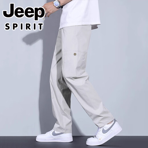 JEEPSPIRIT冰丝休闲裤男士2025夏季薄款阔腿男裤宽松直筒新款运动长裤子男款 6636黑色 3XL