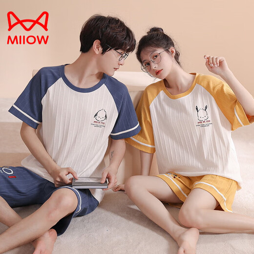 Cat Man (Miiow) reines Baumwollpajamas für Frauen im Stil Kurzärärmelte hocharmig hochwertig dünne Männer losen Heimkleidungsanzug M3271 3259 M Frauen + Männer xl