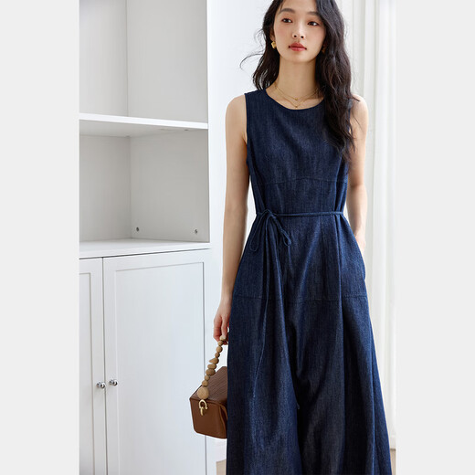 梵希蔓气质优雅牛仔连衣裙女2025年夏季新款宽松显瘦圆领无袖长裙 M9766 牛仔蓝 XL