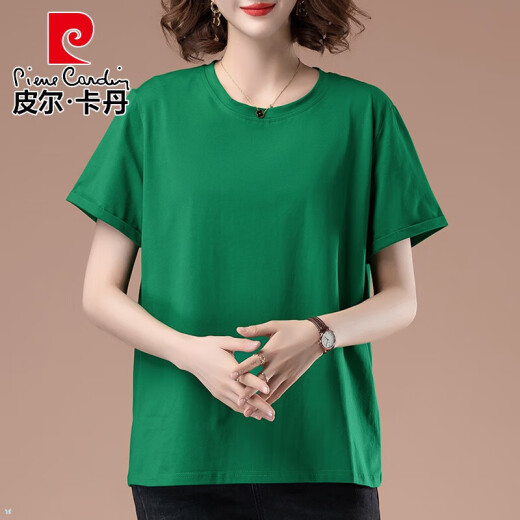 Pierre Cardin Madre de mediana edad 2025 Camiseta de manga corta de verano para mujeres versátiles delgadas de grasa de grasa infantil suelta delgada delgada blanca versátil [9896 modelos] 3xl 145-160jin [Jin iguala 0.5 kg]