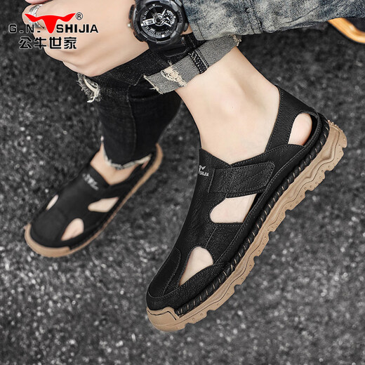 Sandalias de la familia Bull Men usa sandalias huecas para el al aire libre de verano para zapatos de playa de la cabeza de los hombres sandalias casuales
