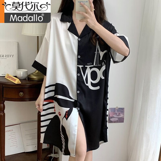 Modal pajamas women's summer day nightgown sexy 2025 new ice silk pure desire style large size pajamas dress 719 orange cat [single skirt] L [100-120Jin [Jin equals 0.5 kg]]