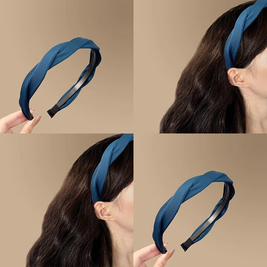 BARY REEF Haiqing blue linen braided headband, temperament, high skull headband, women's 2025 new wide-brimmed headband, royal blue