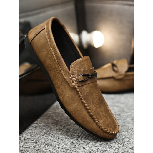 
Red Dragonfly 2025 new men's shoes, one-foot-punched bean shoes, men's business loafers, men's black breathable soft-soled leather shoes, YL-D831 brown 39