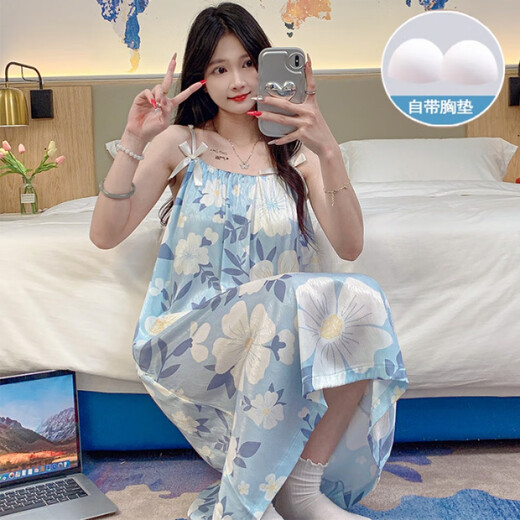 
Single Nanwei 2024 new summer ice silk herringbone twill suspender nightgown for women with fixed chest pads sweet home clothes for outdoor wear JDX-3887Q# M 160