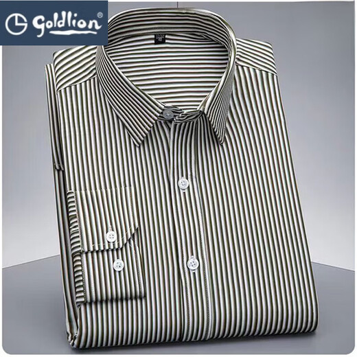 Goldlion (Goldlion) Nicht scanntes und anti-versuntiges Langarmhemd für Männer 2025 Stretch Casual Business Formale Verschleiß mit mittlerem Alter und jung gestreiftem Hemd für Männer Spring 826 Stretch Striped Shirt 38 Gewicht 100-115