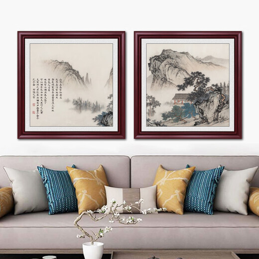 Weekend Island famous landscape painting, antique painting, ink painting, living room square hanging painting, entrance decorative painting, new Chinese style ink painting mural, Wangyun Tower-1 (model) 50*50cm (study) solid wood frame