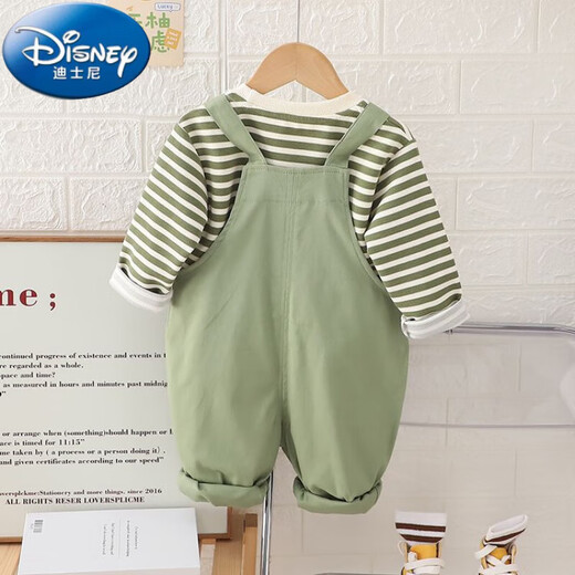 迪士尼（Disney）婴儿衣服儿童装春秋季宝宝长袖卫衣套装男女童卡通背带裤两件套 绿色 80 cm