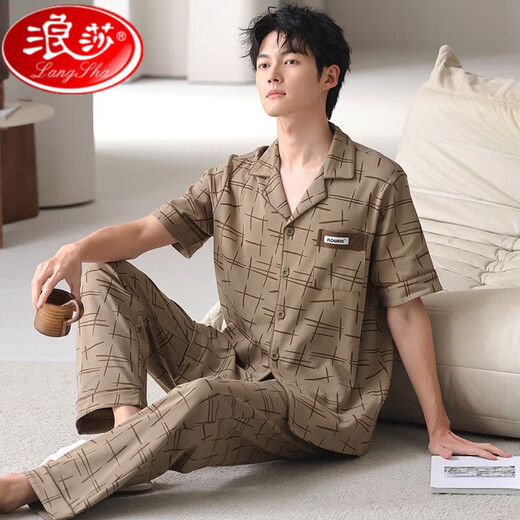 Langsha Pure Cotton Pyjamas Herren Sommer kurzärmelige Hose Strickjacken Hauskleidung Herrenmodische Oberbekleidung Anzug 2025 NEU FT#9856-NSN L