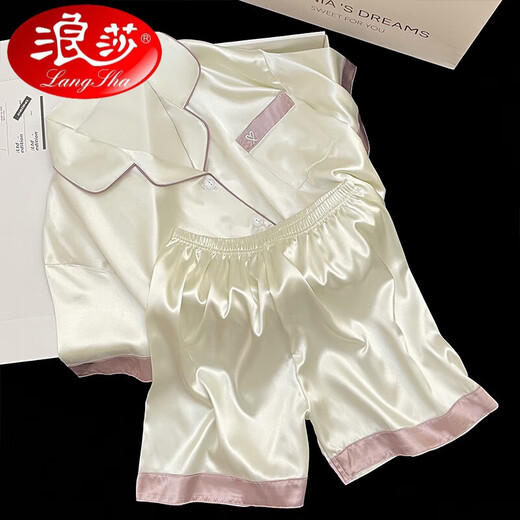浪莎2025年新款冰i丝睡衣女士短袖夏季薄款丝绸可外穿家居服套装春夏 FS_9214#开衫双短 蕾丝口袋 2XL
