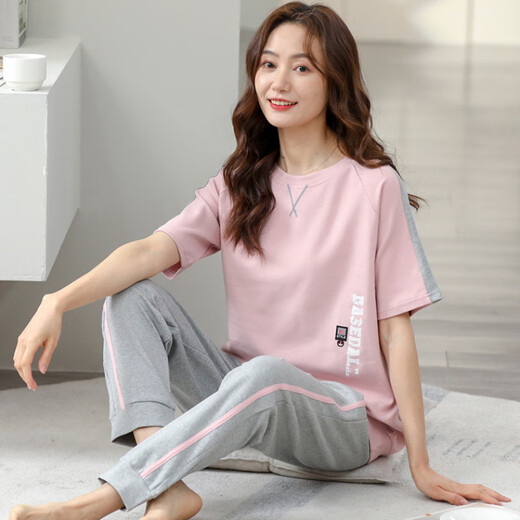 Fhhuabd neuer Stil neuer kurzärmeliger Pyjamas für Frauen in Sommerhosen losen Sommer neuer süßer dünner Stil für Outdoor-Kleidung rosa Zuixiong-6624 [kurzärmelige Hose] M [70-95jin [Jin gleich 0,5 kg]]