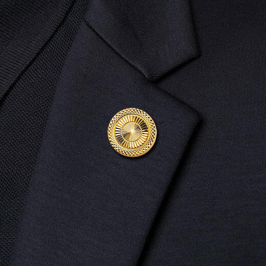 OEIN金银色圆形轧花大气金属胸花领扣西服男士西装蝴蝶扣胸针胸章徽章 金色圆形轧花胸针
