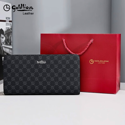Goldlion wallet men's long wallet double zipper large capacity handbag men 2025 new fashion clutch men's coin wallet double zipper large capacity