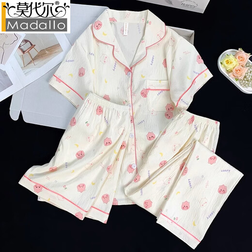 Modal three-piece pajamas for women summer 2025 new Internet celebrity style spring and autumn style cloud cotton short-sleeved short-sleeved trousers home clothes 9913#Yunduo cotton three-piece set M 70-95 Jin Jin is equal to 0.5 kg