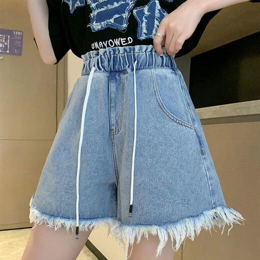 单南卫a字高腰牛仔短裤女夏季宽松阔腿显瘦短裤学生加大码女装200斤胖mm 【3888：深蓝色 a字短裤】 M 【 建议100斤以下】