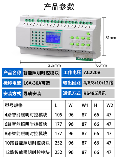 4/6/8/10/12-channel 16A intelligent lighting control module time control module longitude and latitude light controller RS485 8-channel 16A lighting