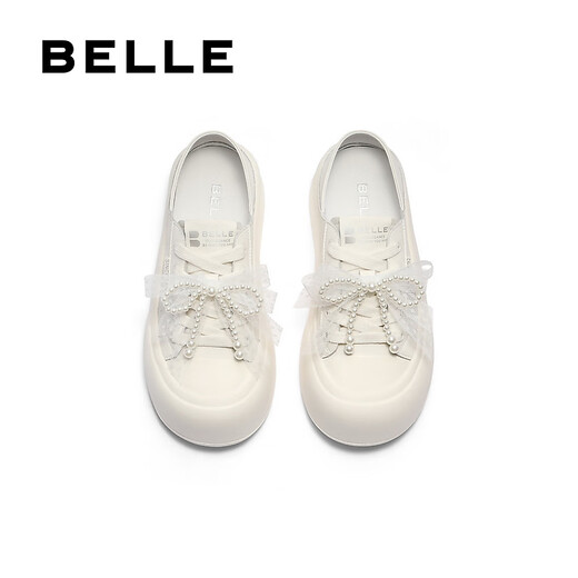 百丽（Belle）可两穿板鞋女2025秋季新款可爱蝴蝶结厚底增高休闲鞋B2629CM5 米白色 37 (235mm)