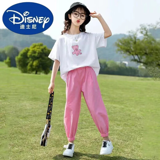 迪士尼女童夏装运动套装洋气新款儿童装大童夏季女孩休闲两件套 紫色套装【9922】 130 (XL)