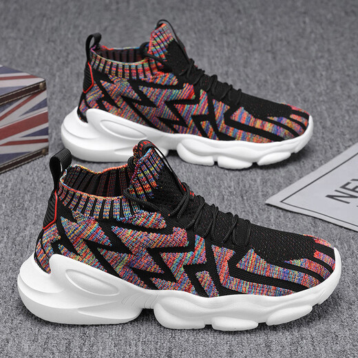 Changxiang Huili Men's Shoes Summer 2025 Nuevo deportes de carreras Leisure Travel Teenager espesor de malla de malla de coco en la suela Hombres RF-AA9909 Negro y rojo 42
