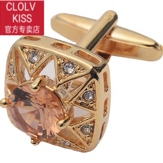 clolv kiss袖扣男士法式衬衫袖口扣袖钉西装衬衣装饰固定扣女士高端定制 金色红宝石
