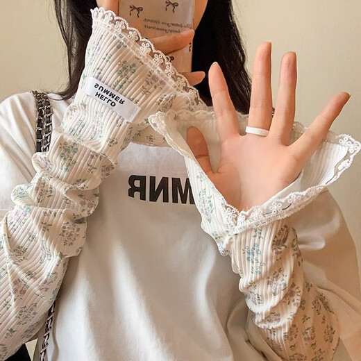 QUEEN TRIP small floral lace sun protection sleeves for women summer 2025 new loose sun protection ice sleeves arm protection trendy orchid