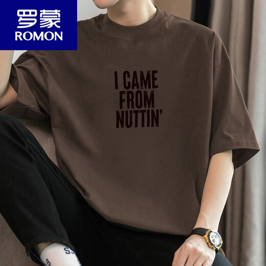 
ROMON (ROMON) 260g American heavyweight pure cotton short-sleeved T-shirt for men's summer round neck base shirt full cotton half-sleeved letter printed T-shirt M09-T687 black S [80-100Jin [Jin equals 0.5 kg]]