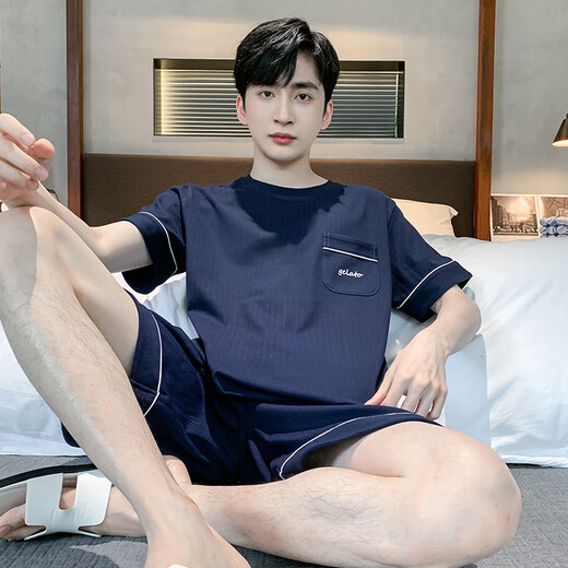 欧妙妤睡衣男夏季薄款短袖短裤可外穿休闲男士加大码凉感家居服套装 9928# L 【建议100-120斤】