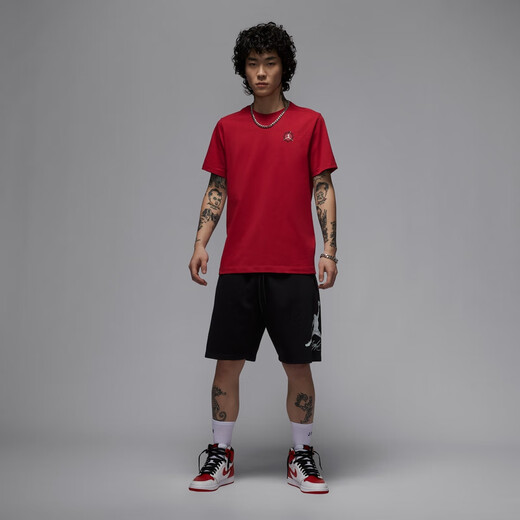 Nike (Nike) Jordan Official Jordan Männer reines Baumwolldruck T-Shirt Summer New Strick Baumwolle IB7529 687 Fitness rot/schwarz 3xl