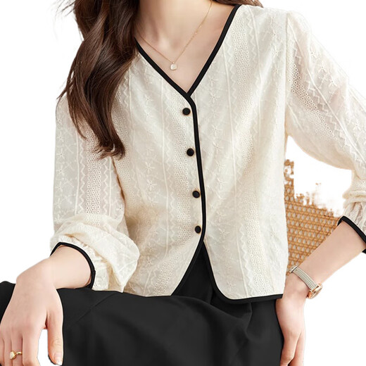 Pushui Square und vielseitige Mode koreanisches französisches Hemd Design 2025 Lose und modisches Oberteil mit einzigartigem Temperament langärmeliges Hemd 1049# Khaki M Empfohlen 95-110jin [Jin ist 0,5 kg]