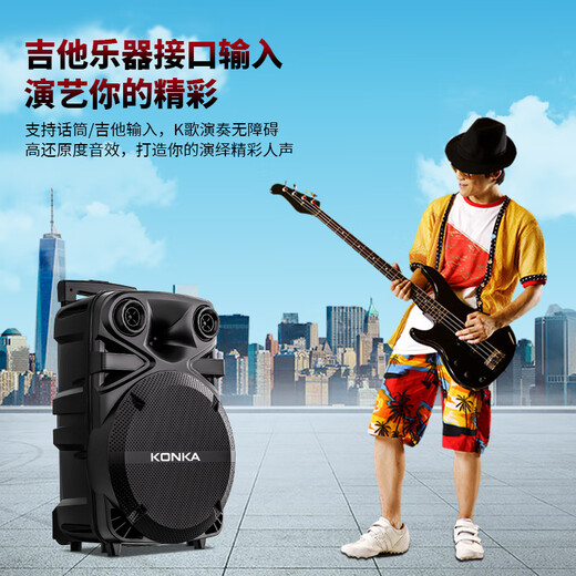 Konka Square Dance Audio Performance Singing K Song Street Stall Outdoor Mobile Trolley Speaker Subwoofer Home Portable Bluetooth High Power High Volume Three-band Wireless Microphone 12-inch Subwoofer Version + 2 Microphones
