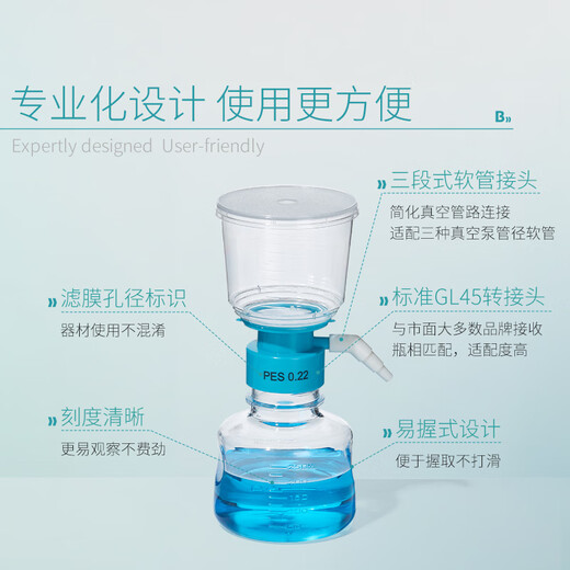 BKMAM Vacuum Filter Laboratory Disposable Bottle Sterile Top Filtration Device 1000/1000 Set Connector 0.22 m