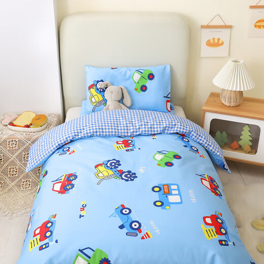 Children's cotton kindergarten quilt three-piece set for babies to take a nap in the kindergarten six-seven-piece set of baby pure cotton bedding Fanhoe-Car-Blue Single Quilt Cover