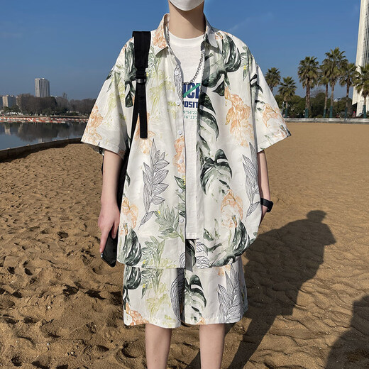 Xuanfanduo Seaside Vacation Shirt Set pour garçons en été mince et style beau, un ensemble associé à des paquets en deux pièces de Sanya, Hawaii T878 L 115Jin [Jin est égal à 0,5 kg] à 130jin [Jin est égal à 0,5 kg] peut être porté
