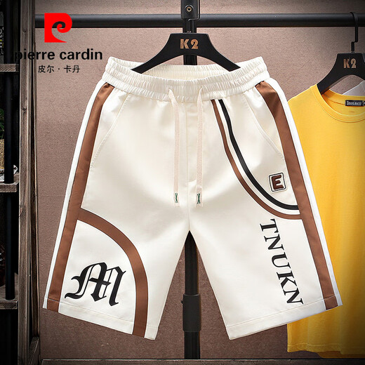 皮尔卡丹（pierre cardin）短裤男士外穿2025夏季休闲薄款五分裤帅气运动沙滩裤子宽松大裤衩 839米白色+838米白色 XL (约115~135斤可穿)