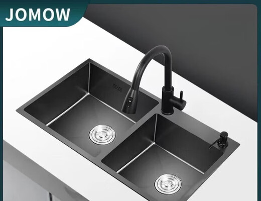 Joxod Black King Kong 304 thickened stainless steel handmade sink double slot nano antibacterial kitchen household vegetable basin wash basin Black King Kong 80*45 double slot (full copper square faucet)