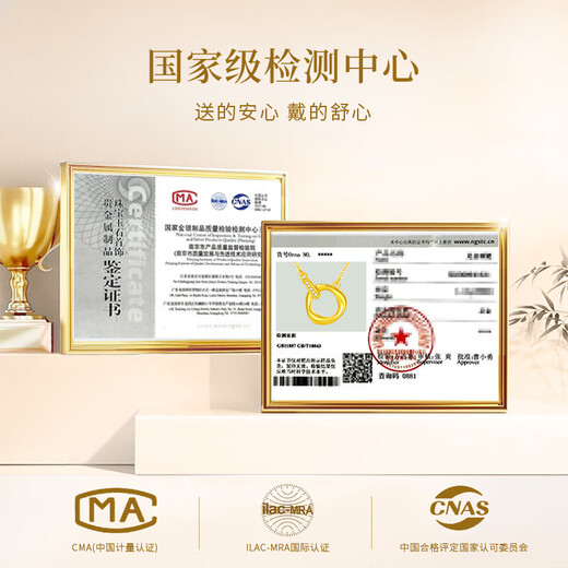 CHINA GOLD Möbius Ring 18K Gold Necklace Women's Topaz Set Chain Birthday Gift for Girlfriend 18K Gold Möbius Double Ring Necklace